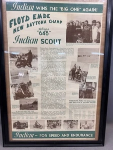 Póster de colección Indian Scout 648 concesionario de motocicletas 1948 Floyd Emde Daytona 200 - Imagen 1 de 13