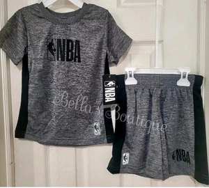 2 PIECE NBA BASKETBALL BOYS T-SHIRT & SHORT SET. GREY AND BLACK,  SZ MEDIUM  - Picture 1 of 1