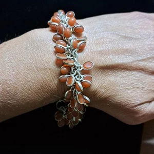 Oval geformte orange Steine, Karneol, gefasst in silberfarbenem Metall 9" Armband - Bild 1 von 11