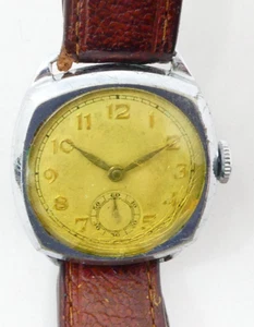 Working Mechanical Wristwatch Yellow Dial Cushion Case Leather Strap Sub Seconds - Picture 1 of 5