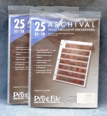 PRINT FILE ARCHIVAL 35MM NEGATIVE PAGES, SET OF TWO 25 SHEETS PKGS, NOS - Image 1 of 2