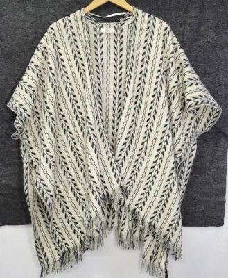 Women's Serape Poncho Wrap by MUDD OS Oversized Cream/Black Southwest Pattern - Image 1 of 4