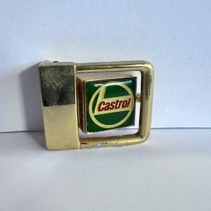Vintage Brass Belt Buckle Castrol Oil with White Red & Green detail - Picture 1 of 2