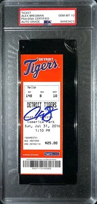 ALEX BREGMAN Signed Auto 1st MLB Hit Full Ticket 7/31/16 Graded PSA/DNA 10 GEM - Image 1 of 4