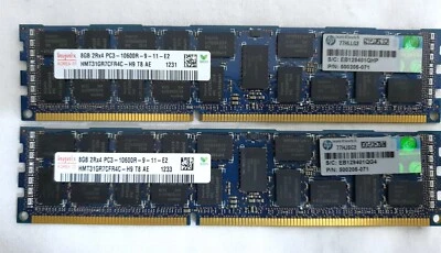 Hynix 16GB (2x8GB) DDR3-1333MHz PC3-10600R Server Memory HP PN 500205-071 ECC - Image 1 of 4