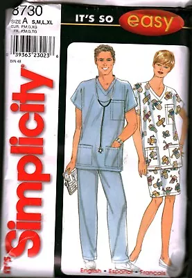 8730 Vintage Simplicity SEWING Pattern Mens Miss Top Skirt Pants Uniform Scrubs - Image 1 of 2