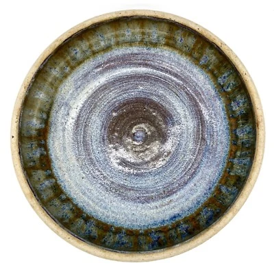 Tazón de cerámica artesanal esmalte tono tierra firmado arte plato para servir 9" Foto 1 de 4