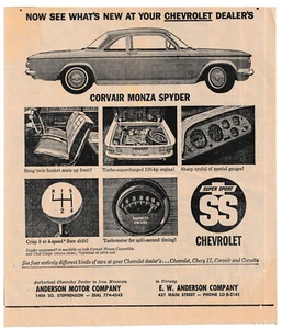 E.W. ANDERSON CHEVROLET CORVAIR MONZA SPYDER SUPER SPORT SS 1963 print ad - Picture 1 of 1