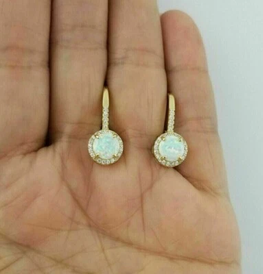 Halo Hoop Earring 925 Sterling Silver 2.36Ct Round Cut Lab-Created Fire Opal - Image 1 of 3