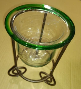 24AA08  CANDLE HOLDER / VASE, GLASS IN STEEL STAND, 8.8" TALL, 3.8" ID, 4.8" - Picture 1 of 4