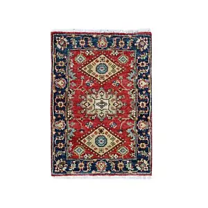 2'x3' Rich Red Karjihooz Geometric Medallions Wool Hand Knotted Mat Rug G84980 - Picture 1 of 7