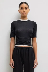 LESET Julien Mid Sleeve Tee in Black Cashmere Modal Blend - Size L - $88 - Picture 1 of 4