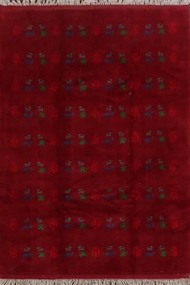 Soft Plush Tribal RED Gabbeh Wool Area Rug Hand-Knotted Oriental Carpet 5x8 ft - Image 1 of 4