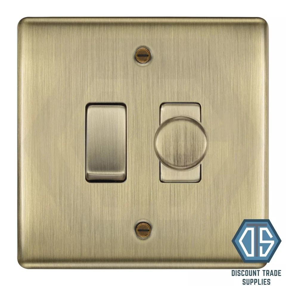 BG Antique Brass 2 Gang Switch 1x LED Dimmer Module 1x 2 Way Custom Grid - Image 1 of 1