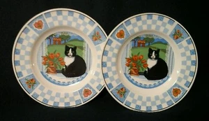 Plate Salad Tienshan Black and White Cat in window Set of 2 - Picture 1 of 5