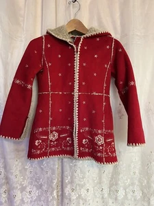GAP Kids Girls XS (4-5) Red Nordic Coat, Beige Embroidered, Faux Shearling - Picture 1 of 10