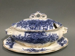 Antique Middleport Pottery Flow Blue “ Royal Ferns “ Sauce Tureen - Picture 1 of 10