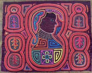 Panamanian Mola Kuna San Blas Island Panama Folk Art 12" x 15"-Woman in Profile - Bild 1 von 4