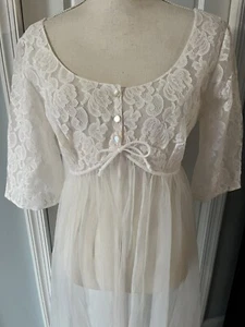 VTG Lisette Lace Peignoir White Nightgown Lingerie Sheer 100% Nylon 1950s USA 36 - Picture 1 of 12