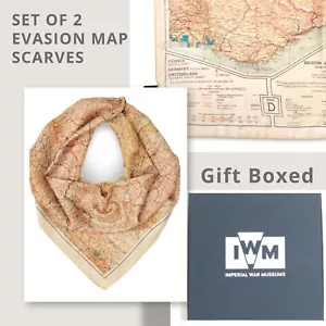 Set of 2 Escape Map Scarves WW2 - Official IWM Silk Evasion Scarf Sale - Picture 1 of 9
