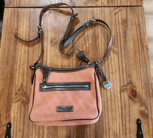 Bolso de hombro para mujer Dooney & Bourke marrón con correa de cuero cartera de lona - Imagen 1 de 9