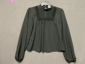 A.N.A Black Lace Front Blouse Long Sleeve Keyhole Back Polyester Womens XS - Picture 1 of 7