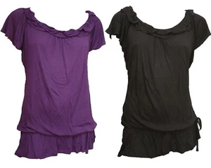 SAVOIR Ruffle Scoop Neck Long Lightweight Jersey Top Tee T-Shirt. Sizes 10-28 - Picture 1 of 7