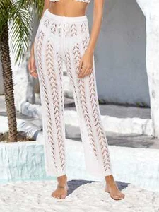 Blanco Crochet Red Cordón Cintura Alta Natación Bikini Pantalón Traje de Baño Cubrir - Imagen 1 de 23