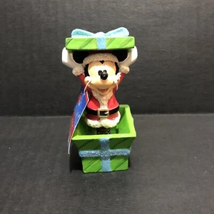 Mickey Mouse Christmas Present Bobble Head Figurine Disney Atico Santa Green 3.5 - Picture 1 of 5