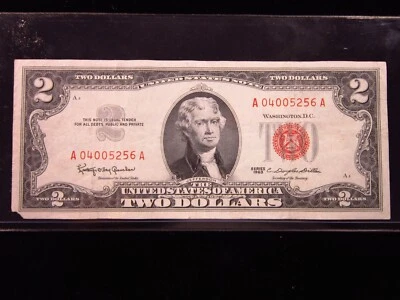 USA $2 1963 A04005256A # UNITED STATES Note RED Seal Jefferson Dollars Money - Image 1 of 2