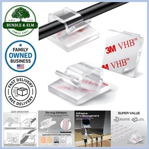 100PCS Clear Plastic Cable Clips Adhesive Wire Holders for Management - Afbeelding 1 van 10