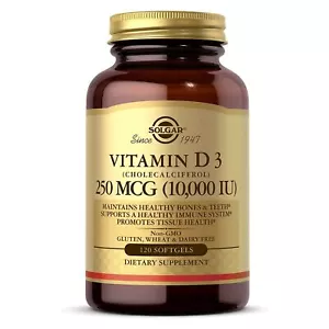 Solgar Vitamin D3 Cholecalciferol 250 mcg 10000 IU 120 Softgels - Picture 1 of 11
