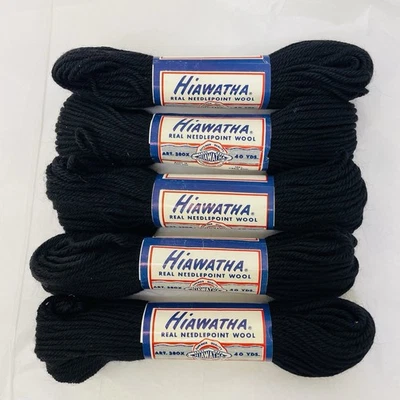 5 Black Hiawatha Real Needlepoint Virgin Wool 40 Yards Skeins #50 England - Image 1 of 4