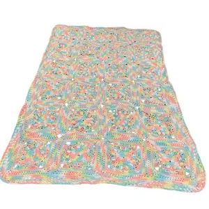 Handmade Baby Blanket Crochet Granny Squares Welcome Spring Crib Throw 45x30 - Picture 1 of 4