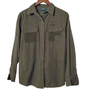 Vintage Lauren Ralph Lauren Safari Shirt Size M Green Military Utility Pockets - Picture 1 of 10