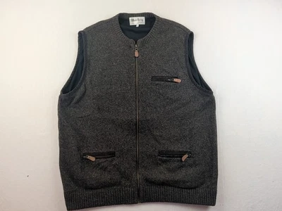 Harley Of Scotland 羊毛粗花呢男式 XL 绿色棕色背心全拉链 3 口袋 — 第 1/4 张图片