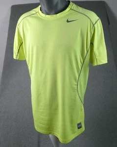 Nike Pro Combat Shirt Mens Large Fitted Dri-Fit Yellow Athletic Gym Running Top - Picture 1 of 10