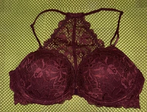 Victoria's Secret PINK Women Burgundy Lace Underwire Front Closure Demi Bra 36C - Picture 1 of 4