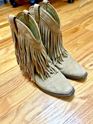 Botas de cuero Ariat Gold Rush con flecos para niñas talla 2 beige occidental nuevas Foto 1 de 4