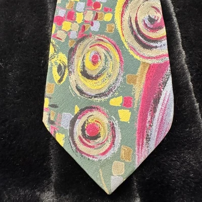 Gravata Brandini masculina abstrata padrão redemoinho gravata de seda arte retrô vintage anos 90 - Imagem 1 de 4