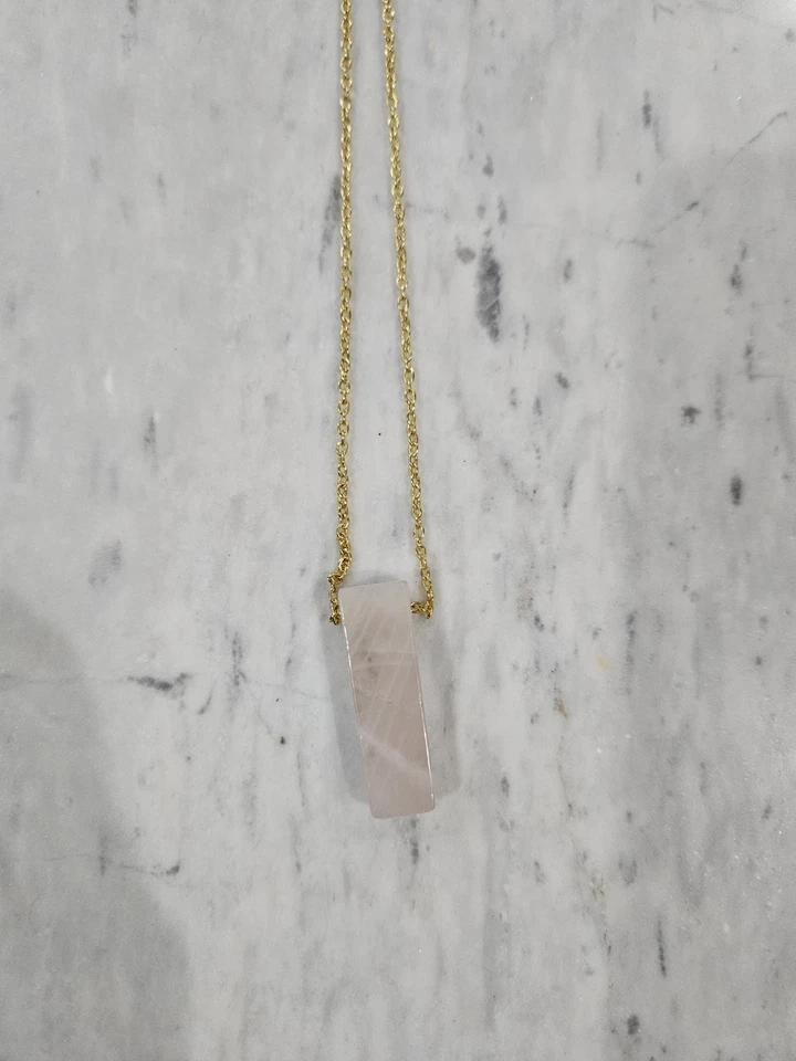 Розовый кварц бар подвеска позолоченное ожерелье, 20 дюймов цепочка - Изображение 1 из 3