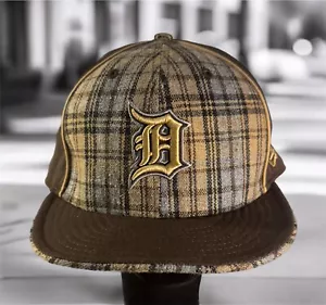 Detroit Tigers New Era 59Fifty 7 5/8 Fitted Hat Cap Brown Plaid Tartan HTF EUC - Picture 1 of 5
