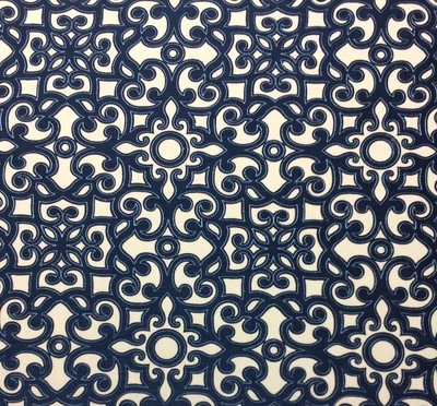 BALLARD DESIGNS BRINDISI BLUE EMBROIDERED SCROLL DESIGNER FABRIC BY YARD 54"W - Image 1 of 4