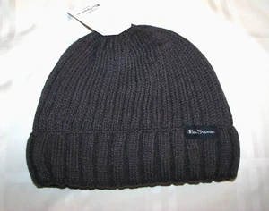 BEN SHERMAN Charcoal Gray Cuffed Knit Beanie Hats (Faux-Fur Lined) - Picture 1 of 2
