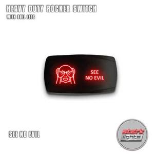 RED HORIZONTAL LED Rocker Switch 5 Pin Dual Light 20A 12V ON / OFF - SEE NO EVIL - Picture 1 of 6