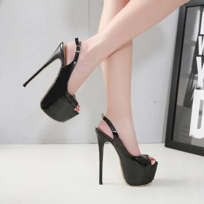 Sexy Womens 17cm high Heels Slingback Platform Buckle Peep Toe Sandals Shoes - Image 1 of 4