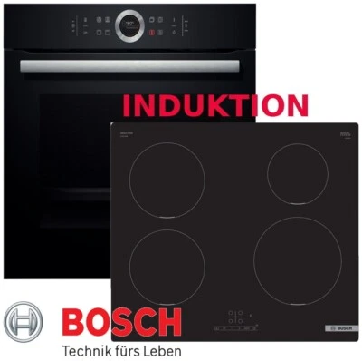 Induktion Herdset BOSCH Backofen Schwarz Teleskop + Kochfeld 60 cm Induktion - Bild 1 von 4