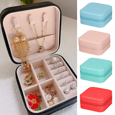 New Portable Jewelry Box Organizer Leather Jewelry Ornaments Case Travel Storage • 5.20€