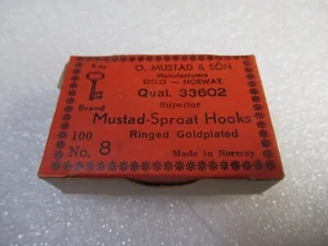 MUSTAD 33602 GOLD SPROAT FISHING HOOKS 100 PCS SZ 8 FLY TYING BAIT FISH HOOK - Picture 1 of 3