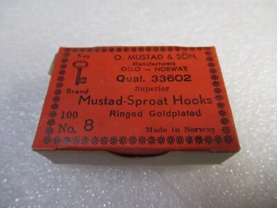 MUSTAD 33602 GOLD SPROAT FISHING HOOKS 100 PCS SZ 8 FLY TYING BAIT FISH HOOK - Image 1 of 3